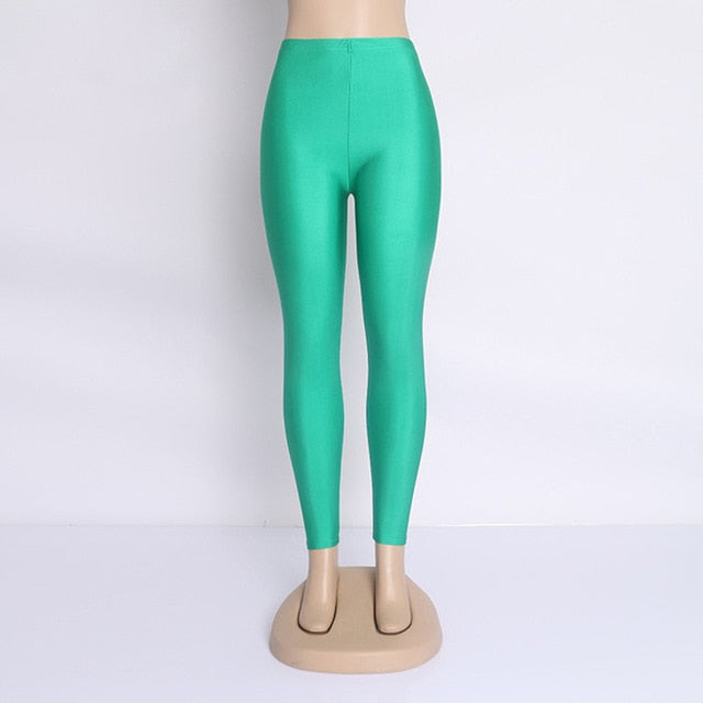 Women Solid Color Fluorescent Shiny Pant Leggings
