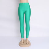 Women Solid Color Fluorescent Shiny Pant Leggings
