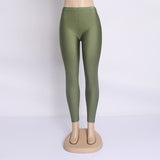 Women Solid Color Fluorescent Shiny Pant Leggings