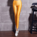 Women Solid Color Fluorescent Shiny Pant Leggings