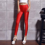 Women Solid Color Fluorescent Shiny Pant Leggings