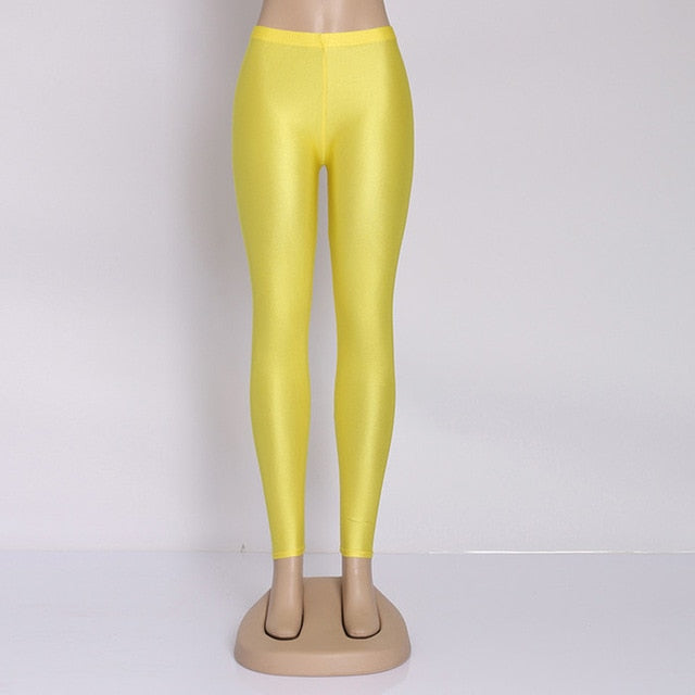Women Solid Color Fluorescent Shiny Pant Leggings