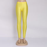Women Solid Color Fluorescent Shiny Pant Leggings