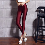 Women Solid Color Fluorescent Shiny Pant Leggings