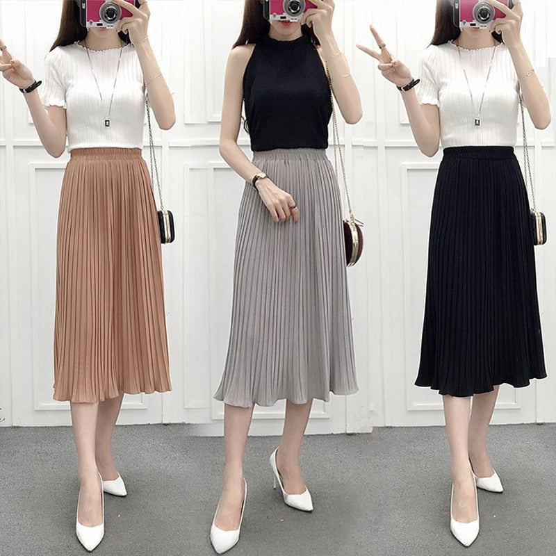 Spring Long Pleated skirts womens Summer