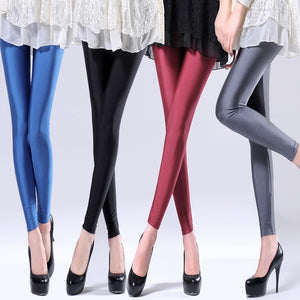 Women Solid Color Fluorescent Shiny Pant Leggings