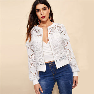White Elegant Hollowed Out Lace Jacket