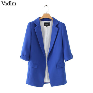 women basic notched collar solid blazer