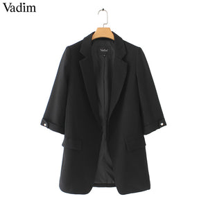 women basic notched collar solid blazer