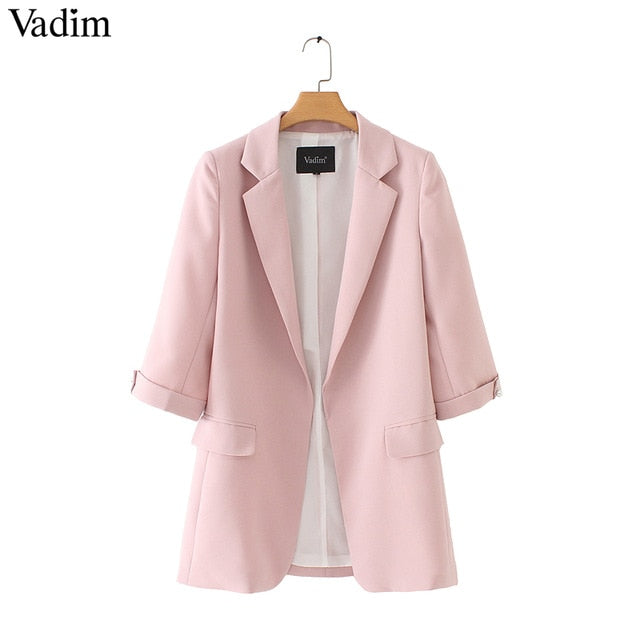 women basic notched collar solid blazer