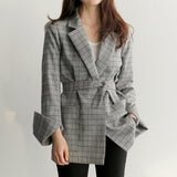 Spring Autumn Women Gray Plaid Office
