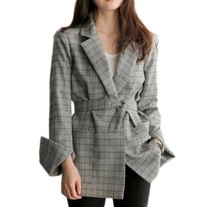 Spring Autumn Women Gray Plaid Office