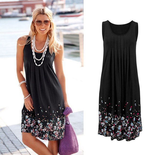Sleeveless Floral Print Loose Dress