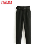 Tangada black suit pants woman high waist pants