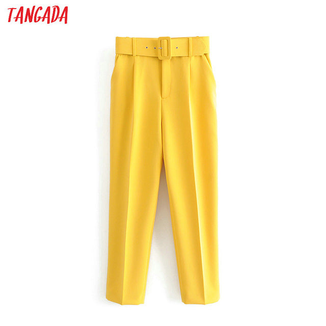 Tangada black suit pants woman high waist pants