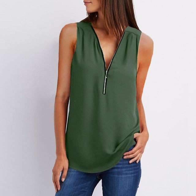 Spring Summer Chiffon Blouse Top V Collar