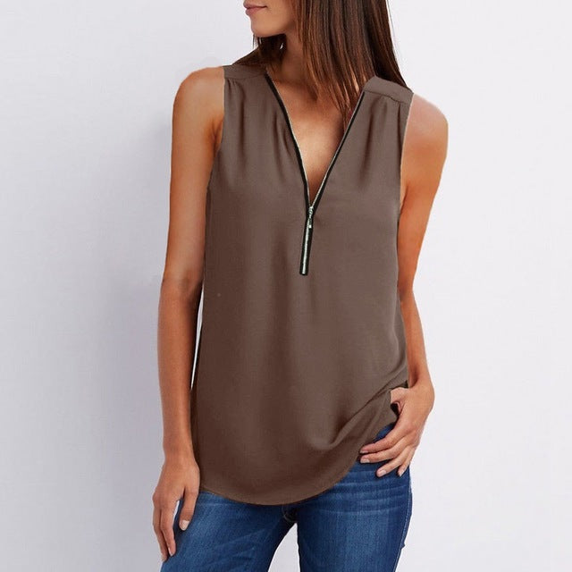 Spring Summer Chiffon Blouse Top V Collar