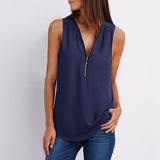 Spring Summer Chiffon Blouse Top V Collar